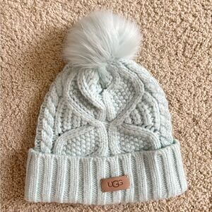 UGG Light Blue Knit Pom-Pom Beanie